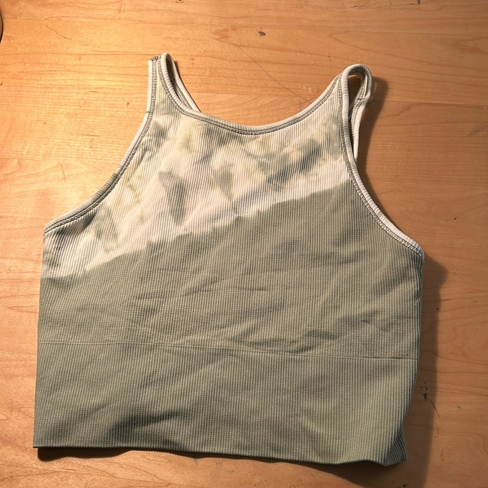 Green and White Athleta Ribbed Crop Tank- Small